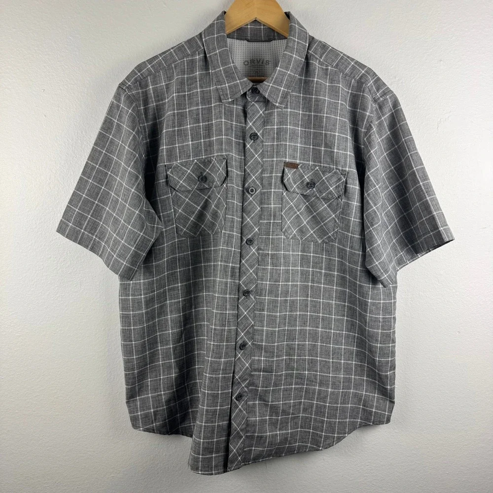 ORVIS Mens short sleeve button performance‎ plaid shirt white/gray - XL